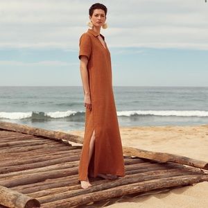 CRUZ LINEN MAXI SHIRTDRESS potter’s clay color